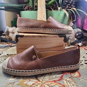 NWOT Ralph Lauren Cameryn 4 Tumbled Brown Leather Espadrilles